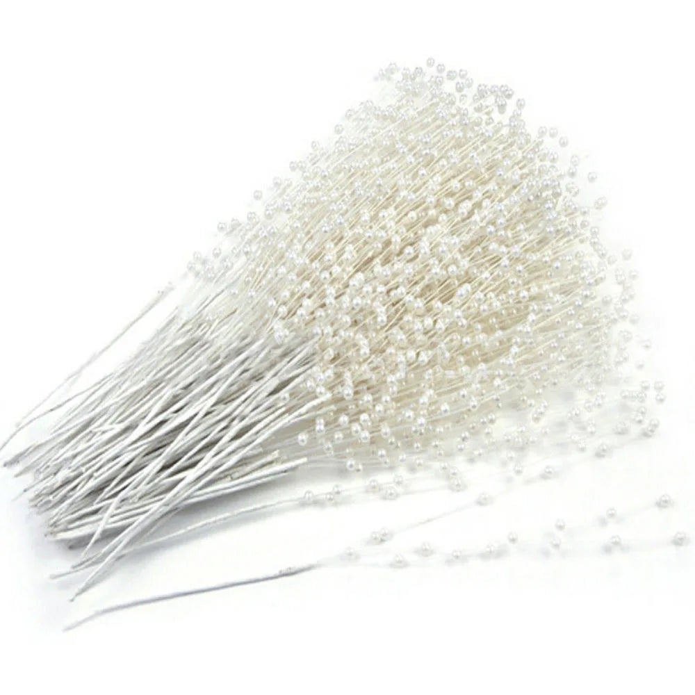 Bunch String Pearl Sticks Bridal Bouquets White Pink Blue Beaded