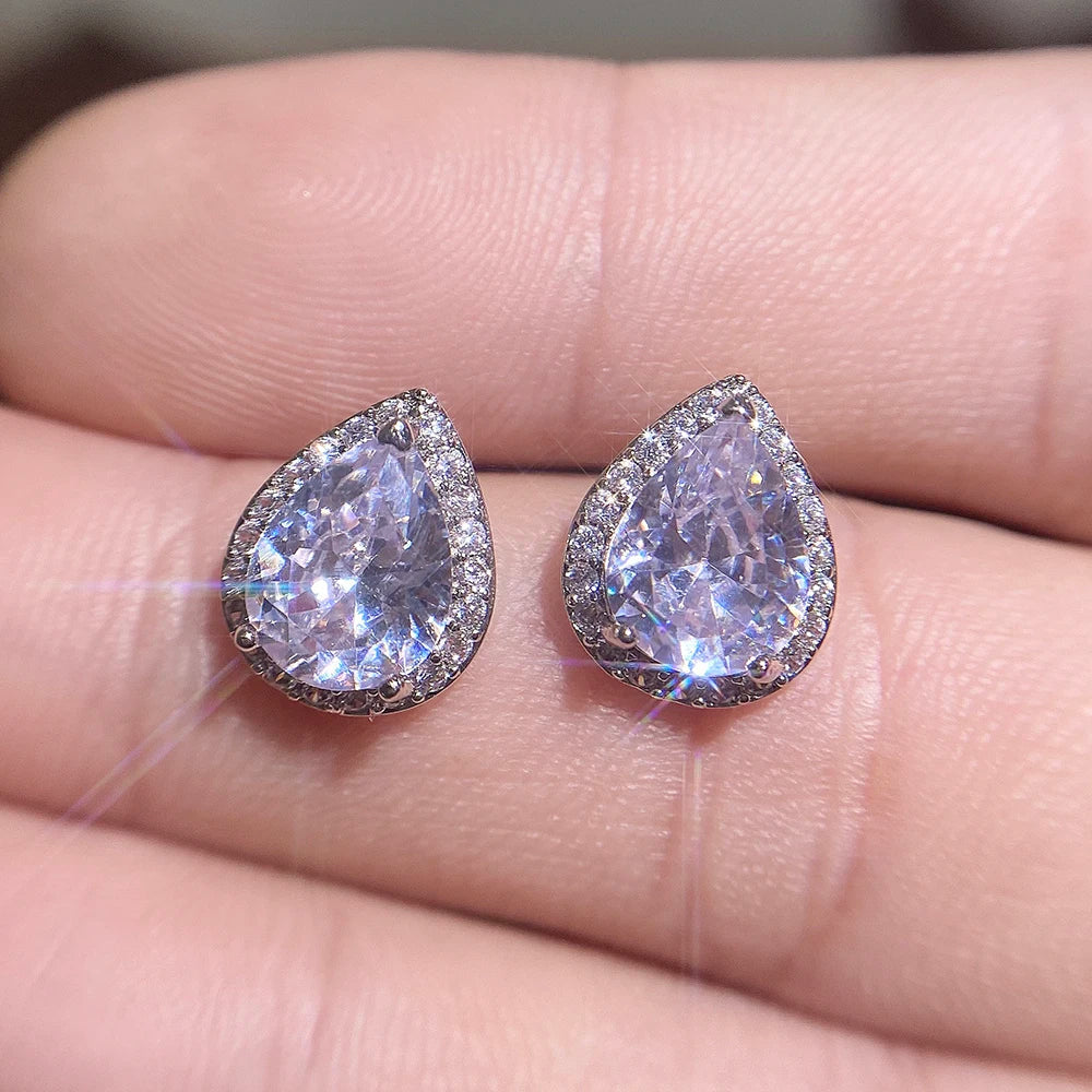Huitan Pear Shape CZ Stud Earrings – Women's Fashion Jewelry
