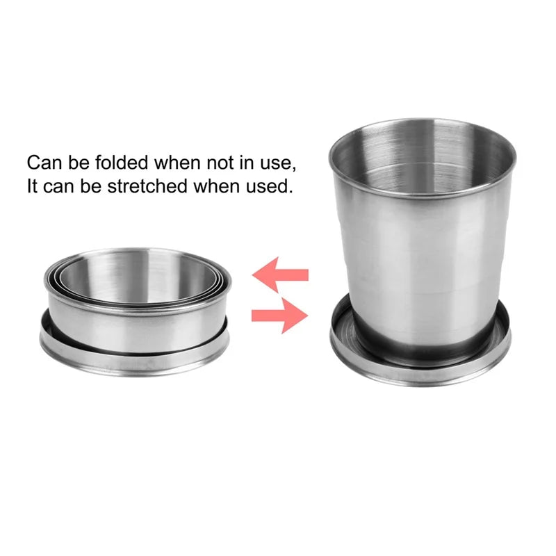 Collapsible Stainless Steel Travel Cup with Keychain | 75–240ml