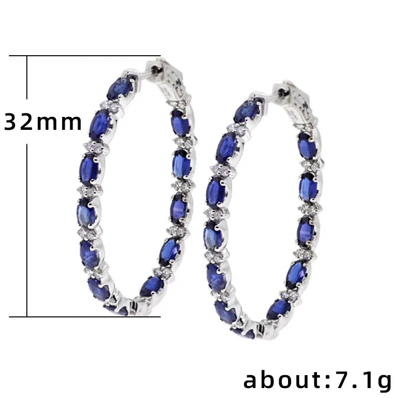 Huitan Blue White Cubic Zirconia Hoop Earrings for Women