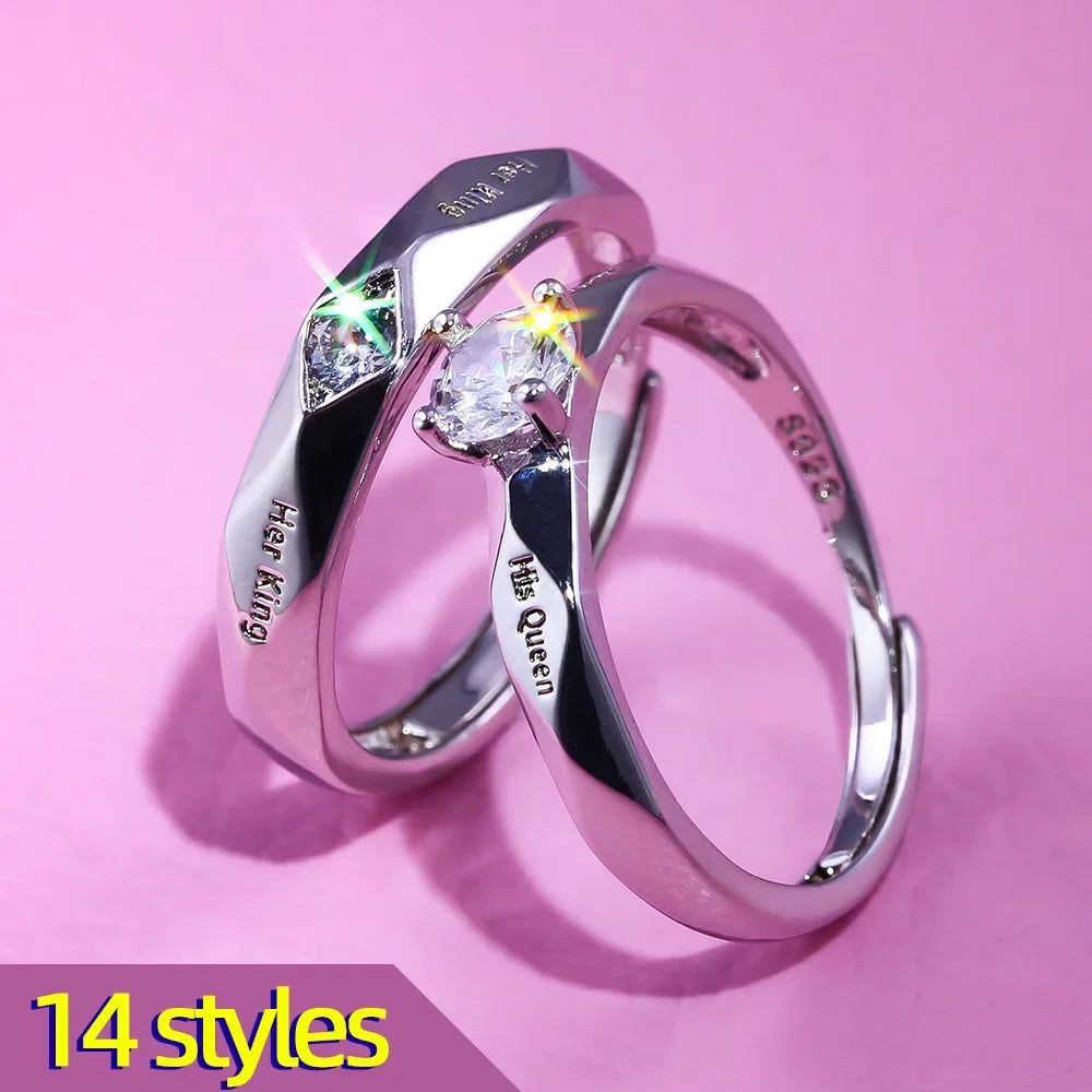 Huitan His King Her Queen Engraved Couple Ring – CZ Wedding Band