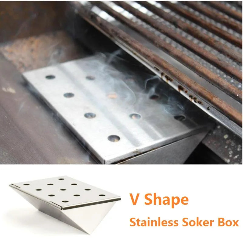 V-Shape Stainless Steel BBQ Smoker Box for Wood Chips – 6.14"