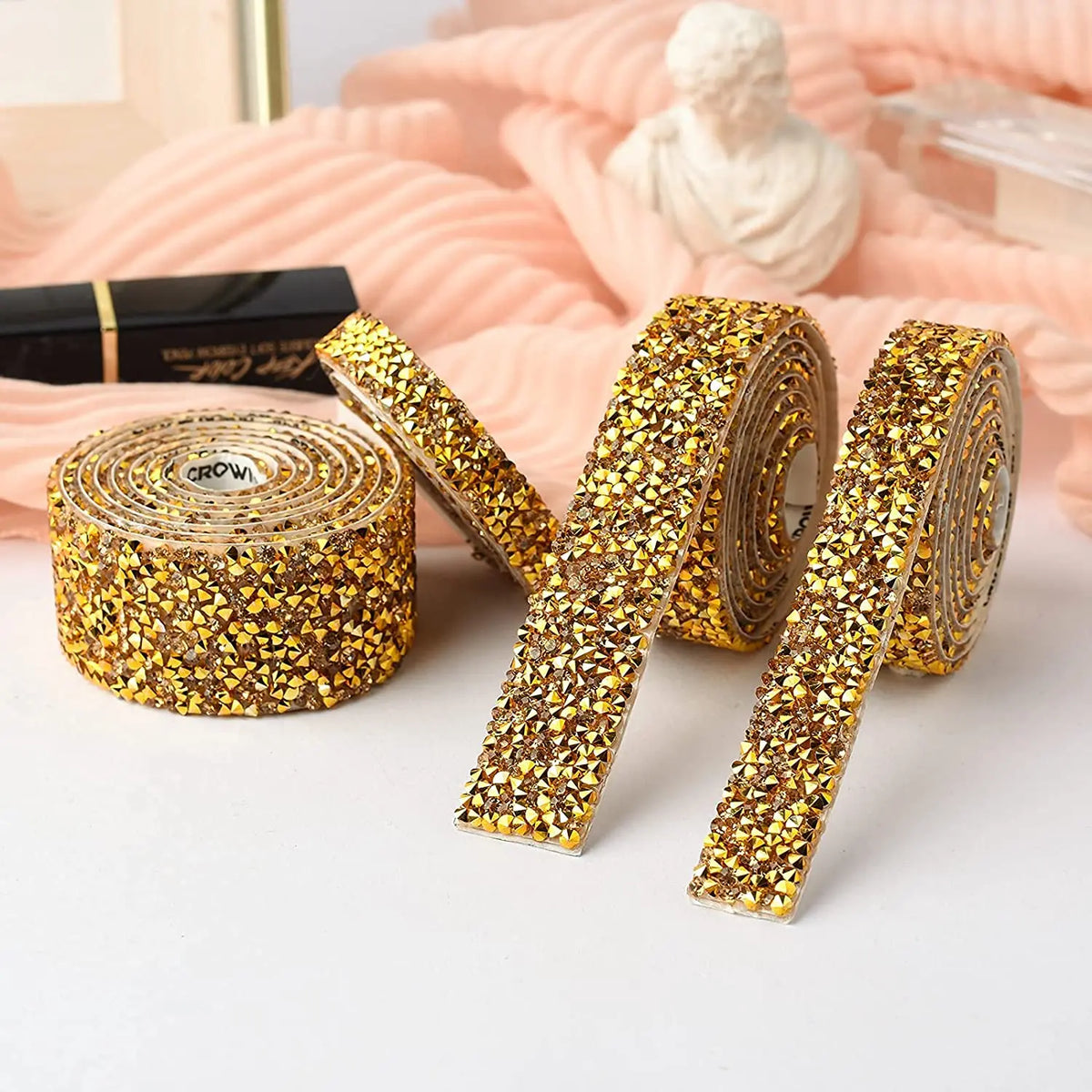 1 Yard Self-adhesive Gold Crystal Rhinestone Tape Trim Applicator DIY