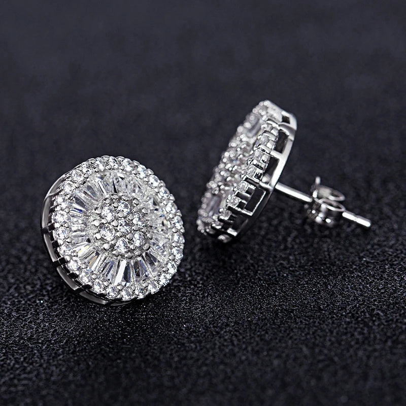 Huitan Round CZ Stud Earrings – Cubic Zirconia Women's Jewelry