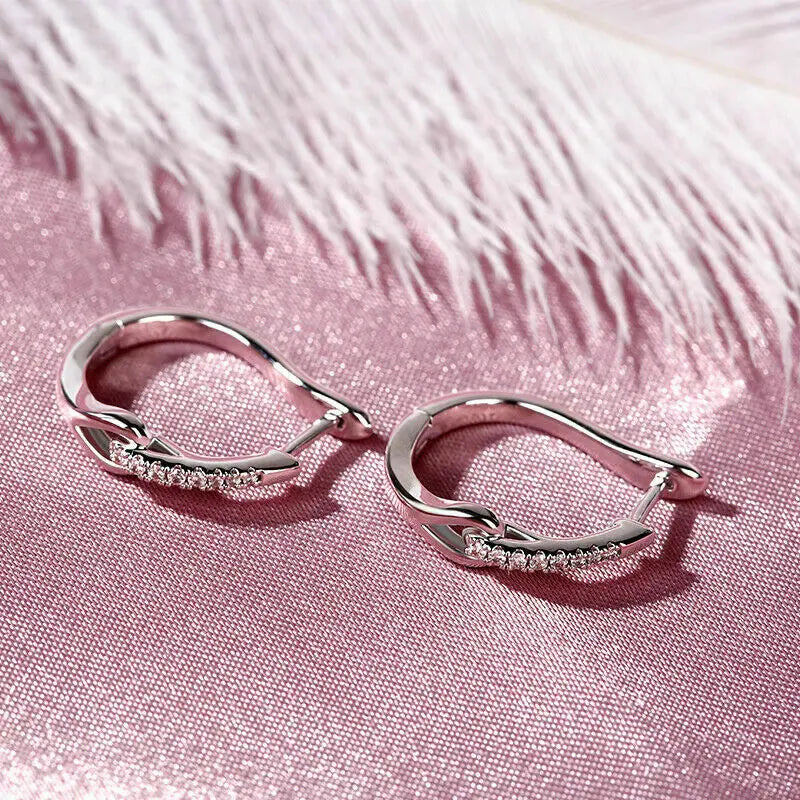 Huitan Silver Cubic Zirconia Geometric Hoop Earrings for Women