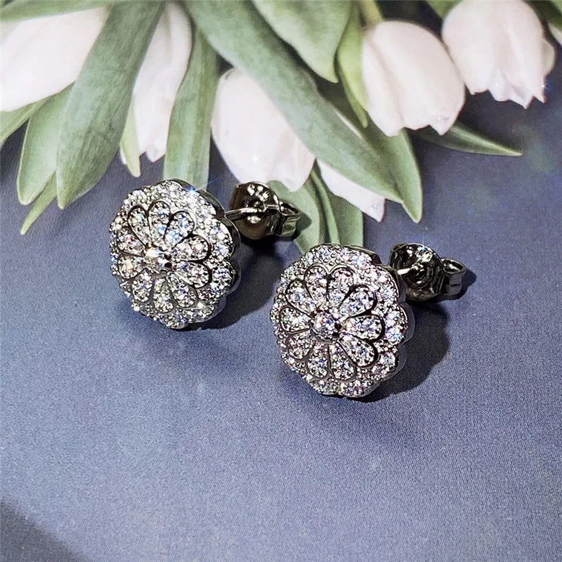 Huitan Flower Stud Earrings – Cubic Zirconia Women's Jewelry