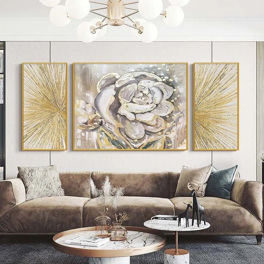 3-Panel Handmade Abstract Floral Oil Painting | Canvas Wall Art