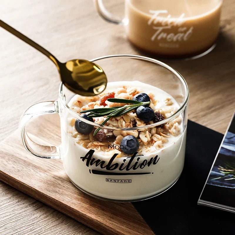KEMORELA 500ml Creative Letter Glass Mug with Handle