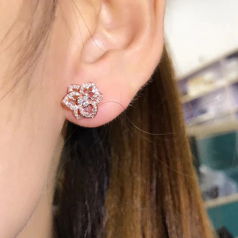 Huitan Flower Stud Earrings – Cubic Zirconia Women's Jewelry