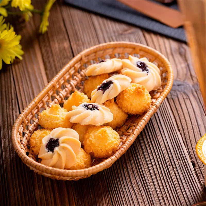 Hand-Woven Rattan Serving Tray & Oval Fruit Bread Basket