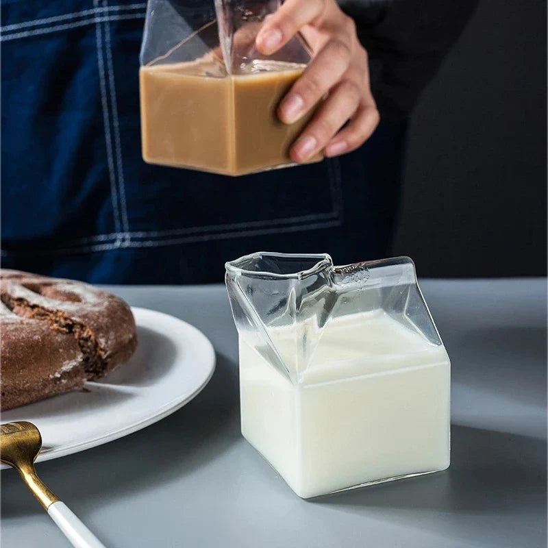KEMORELA Milk Box Shape Glass Cup 250ml – Cute Drinkware