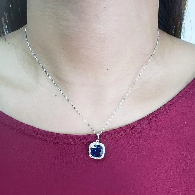 Huitan Blue Cubic Zirconia Pendant Necklace | Women's Jewelry