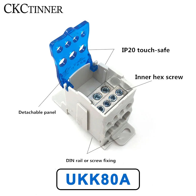 UKK80A Terminal Block 80A DIN Rail 1-In Multi-Out Wire Connector