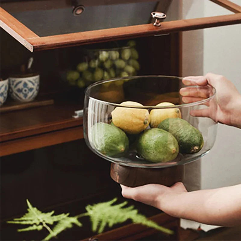 Glass & Acacia Wood Fruit Tray – Decorative Serving Bowl