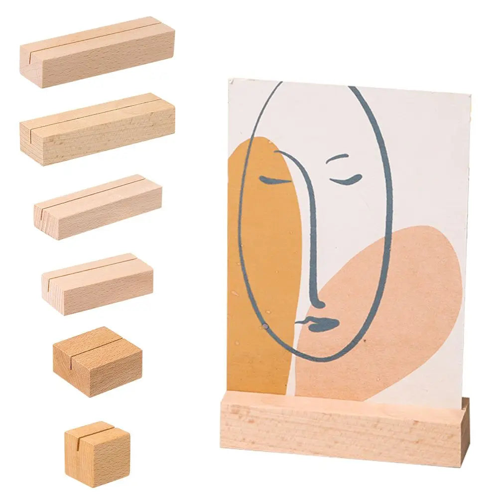 Picture Frame Base Desk Card Natural Wooden Notes Clips Photo Holder