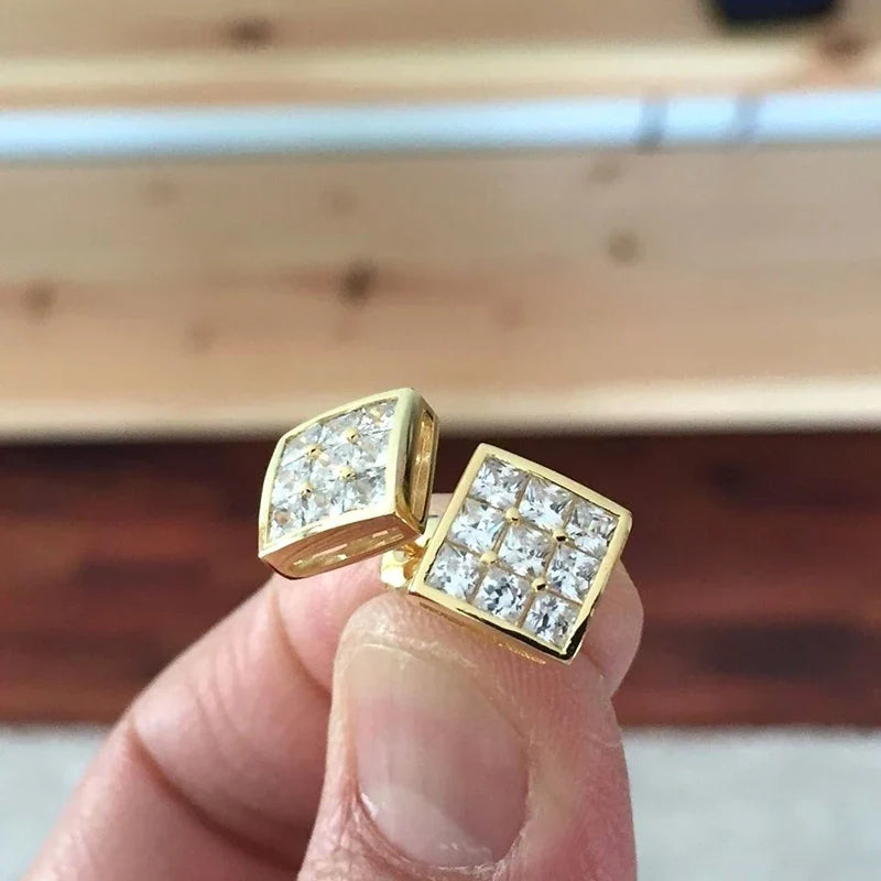 Huitan Gold Square CZ Stud Earrings – Hip Hop Women's Jewelry