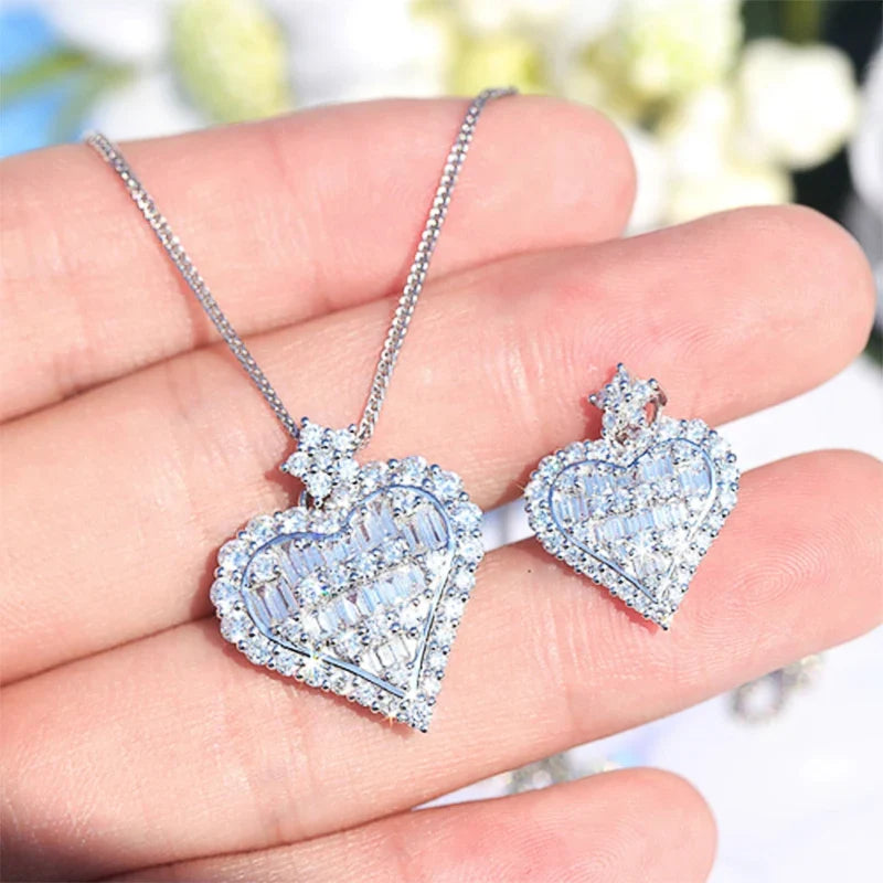 Huitan Heart CZ Pendant Necklace – Women's Gift Jewelry