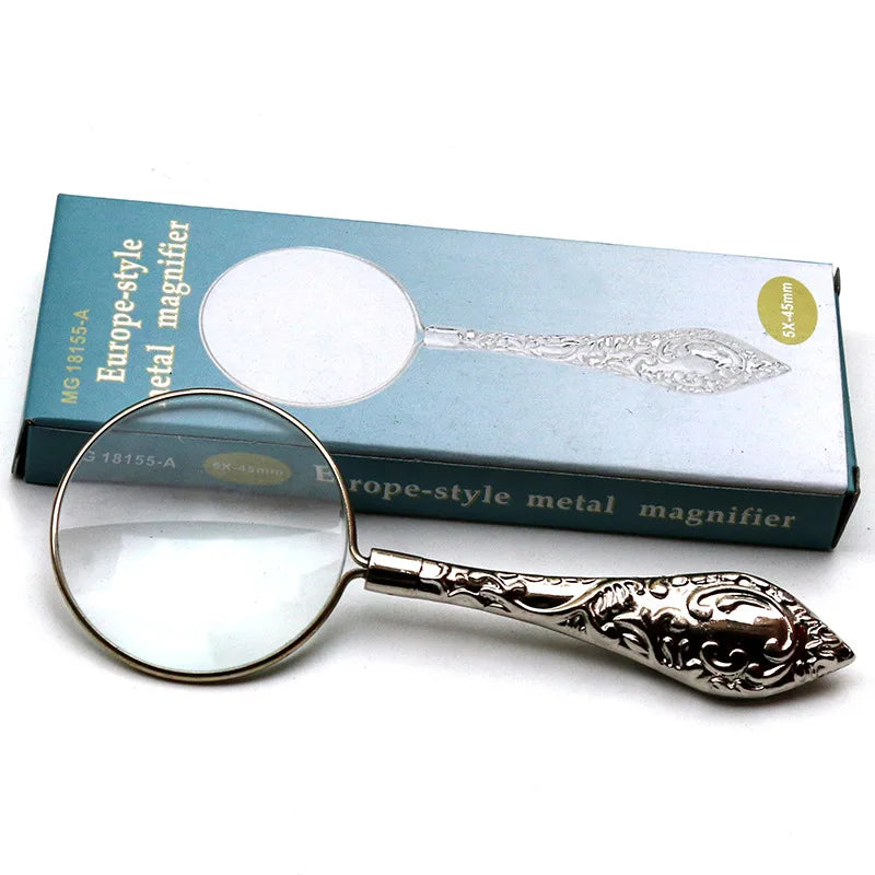5X Handheld Magnifying Glass – Metal Carved Loupe for Reading & Crafts