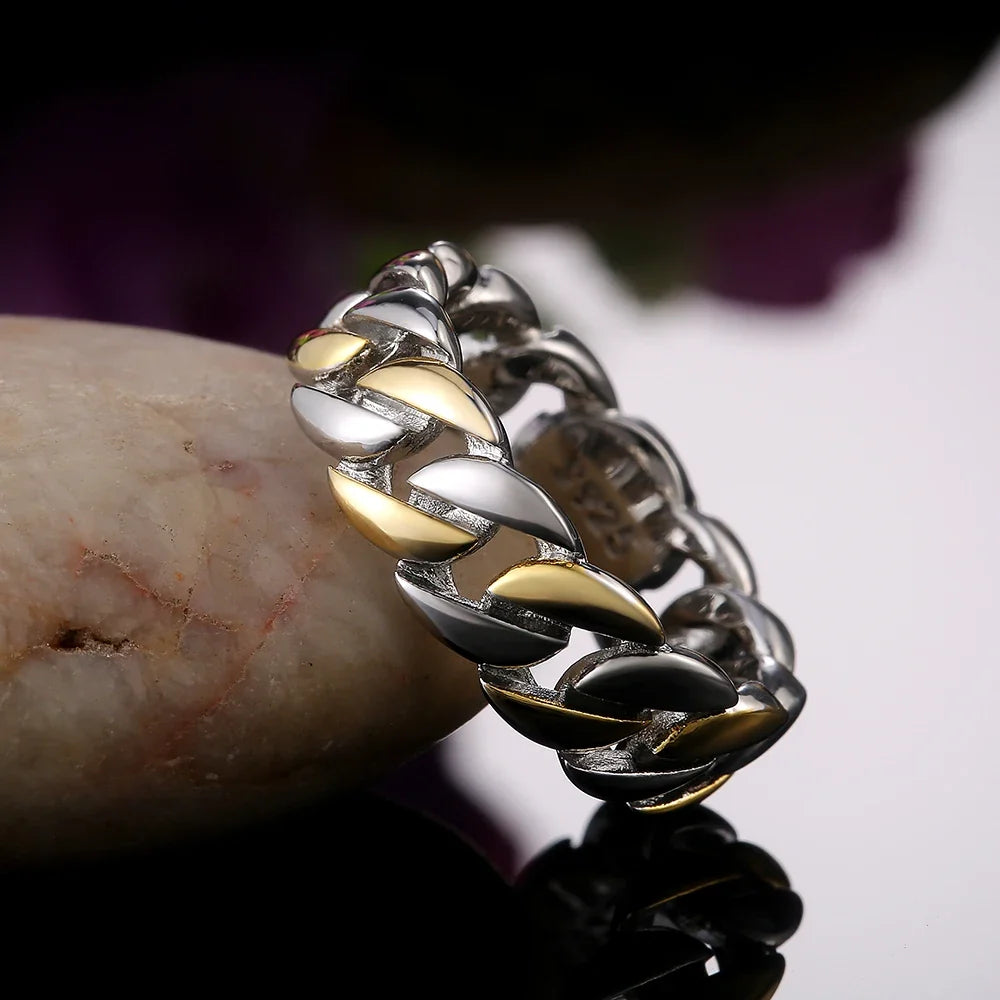 Huitan Chain Link Ring – Unisex Hip-Hop Brass Band Sizes 7–12