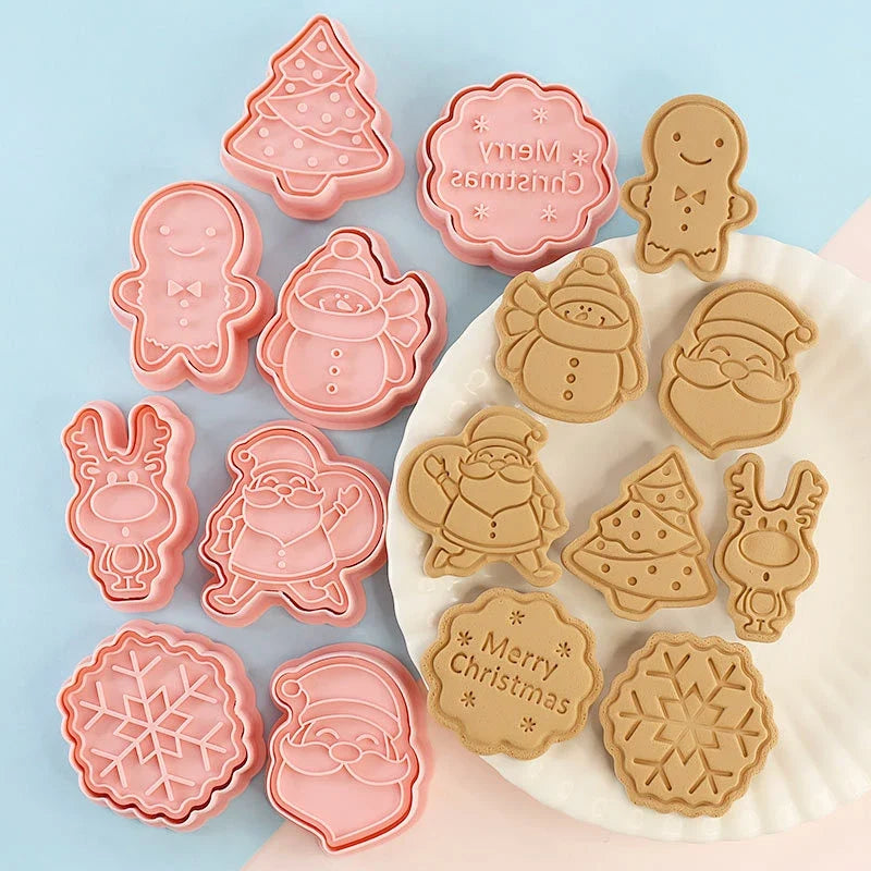 8-Piece Christmas & Halloween Cookie Cutter 3D Stamp Set