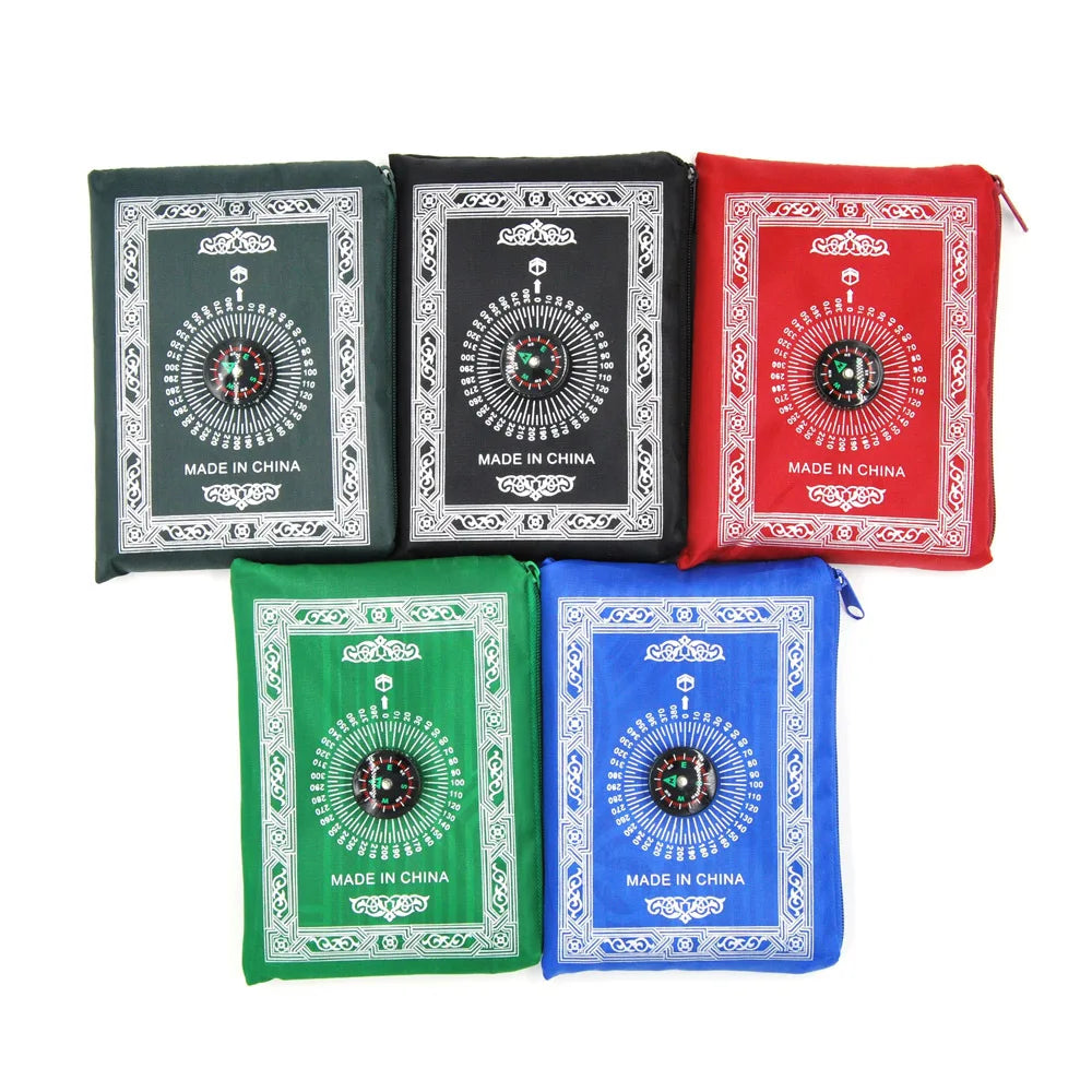 Portable Muslim Travel Prayer Mat with Compass & Booklet
