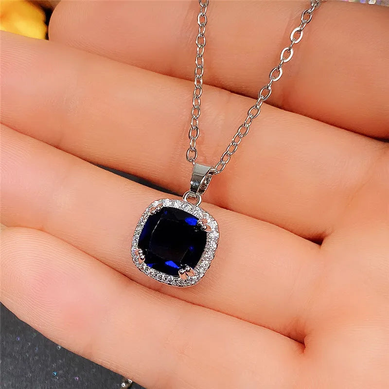 Huitan Blue Cubic Zirconia Pendant Necklace | Women's Jewelry