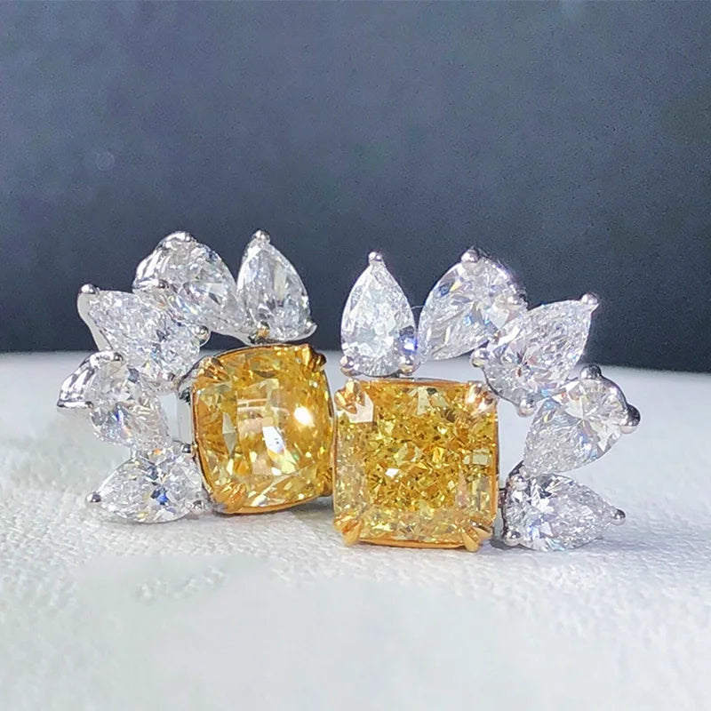 Huitan CZ Stud Earrings for Women – Yellow & White Zirconia