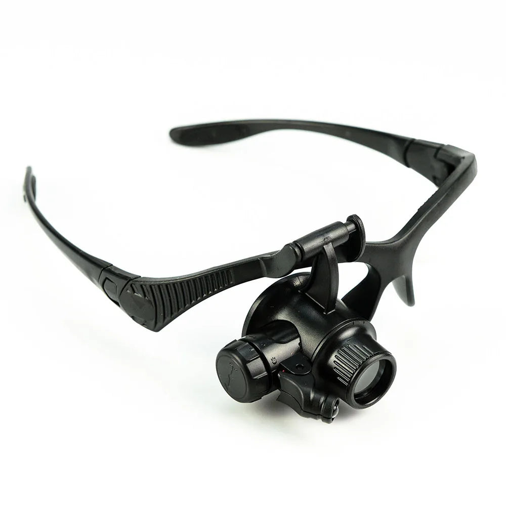 Headband Magnifying Glasses 10X–25X LED Loupe Replaceable Lens