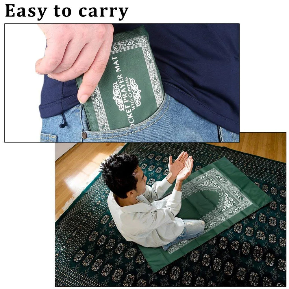 Portable Muslim Travel Prayer Mat with Compass & Booklet
