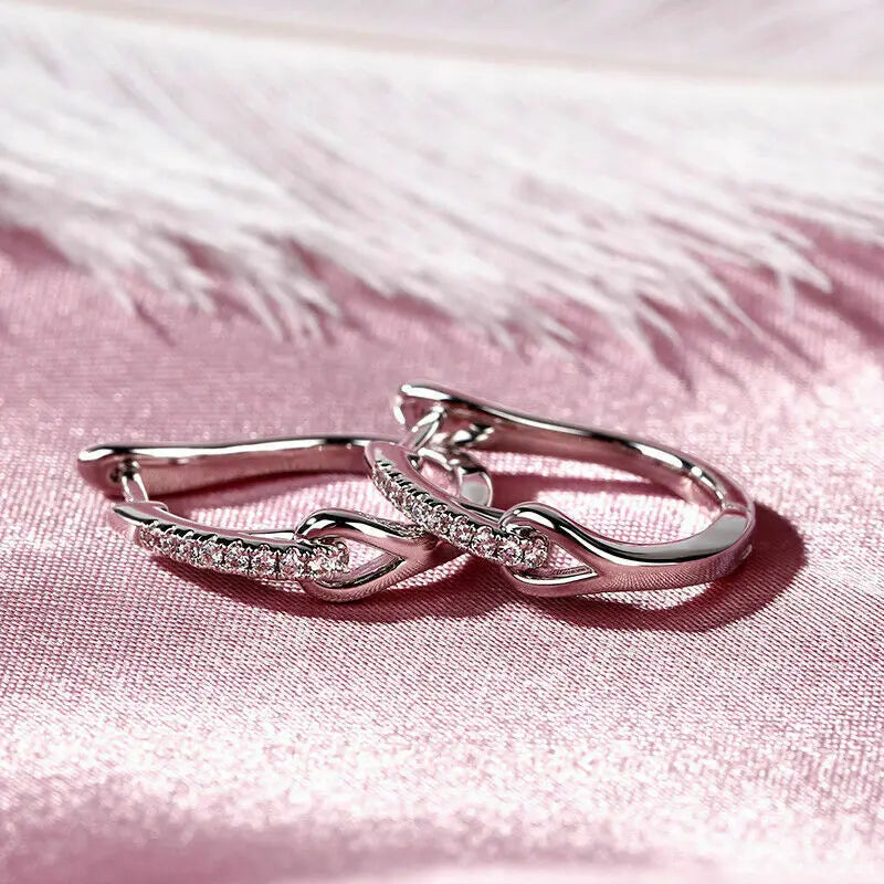 Huitan Silver Cubic Zirconia Geometric Hoop Earrings for Women