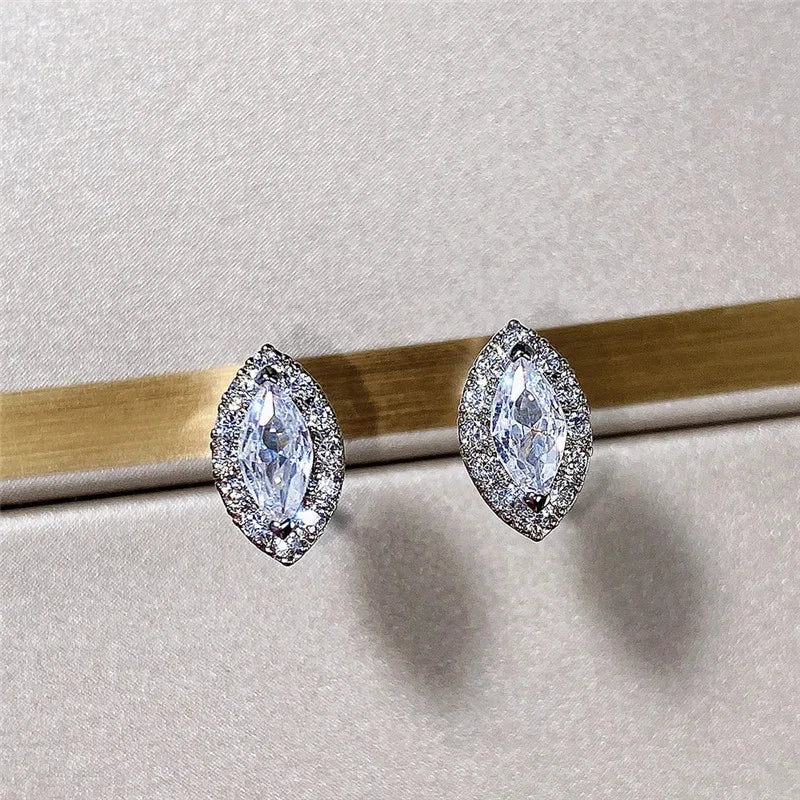 Huitan Marquise Cubic Zirconia Stud Earrings for Women