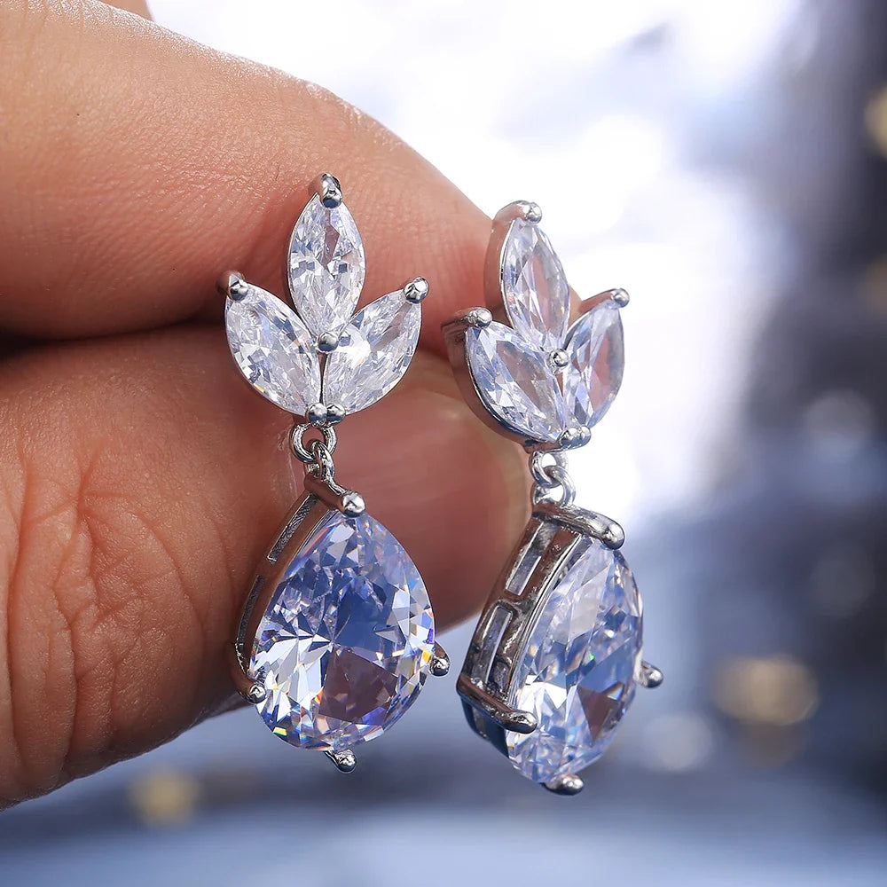 Huitan Crystal Zirconia Bridal Drop Earrings for Women