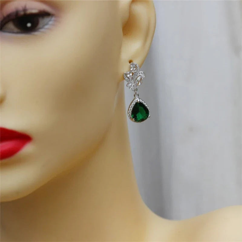 Huitan Green Teardrop CZ Drop Earrings | Women's Fashion Jewelry