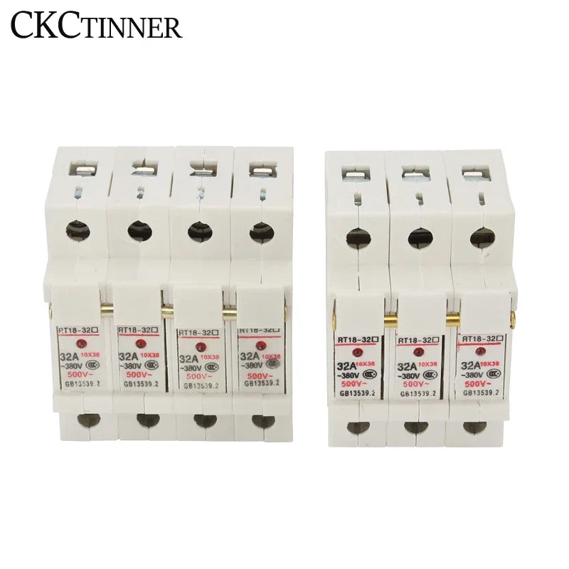 DIN Rail Fuse Holder 1P–4P RT18-32X 500V 10x38mm with Fuse