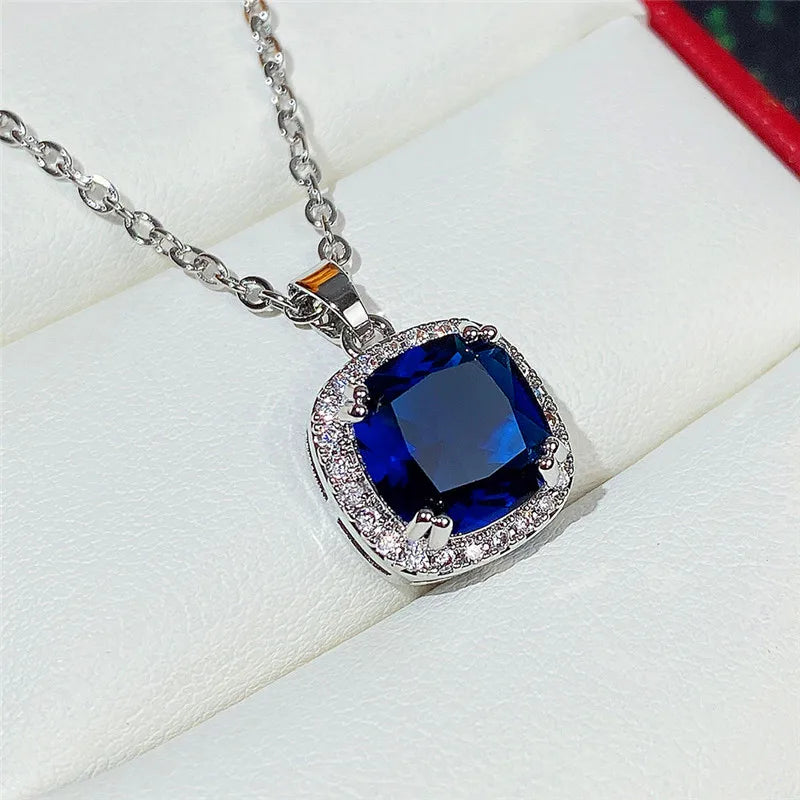 Huitan Blue Cubic Zirconia Pendant Necklace | Women's Jewelry