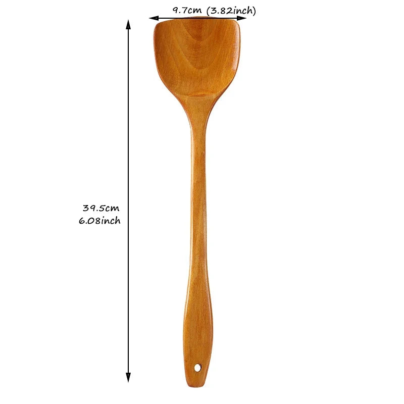 Beech Wood Spatula Turner – Non-Stick Safe Wooden Cooking Shovel