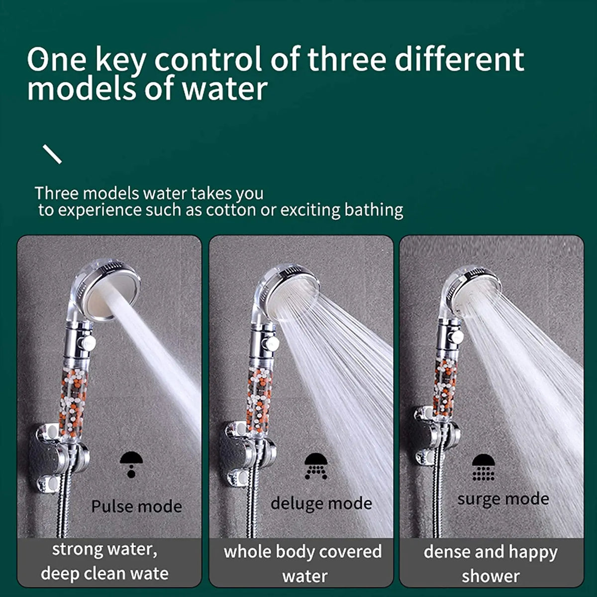 3-Mode High Pressure Handheld Shower Head with Mineral Filter