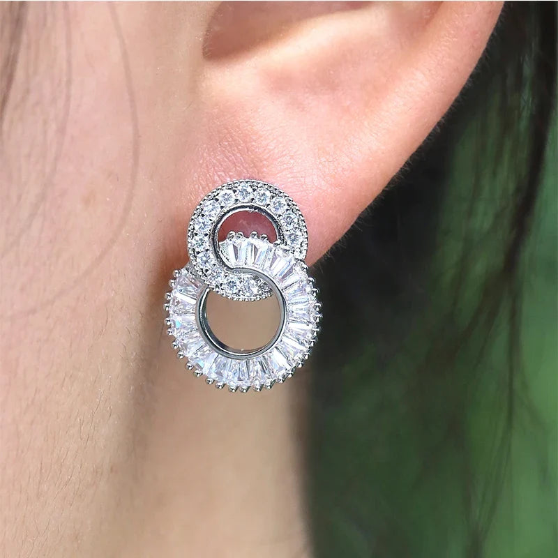 Huitan Crystal Cubic Zirconia Figure-8 Stud Earrings Women