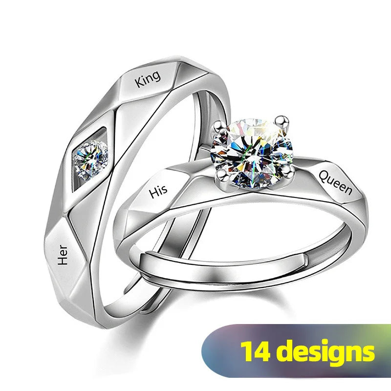 Huitan His King Her Queen Engraved Couple Ring – CZ Wedding Band