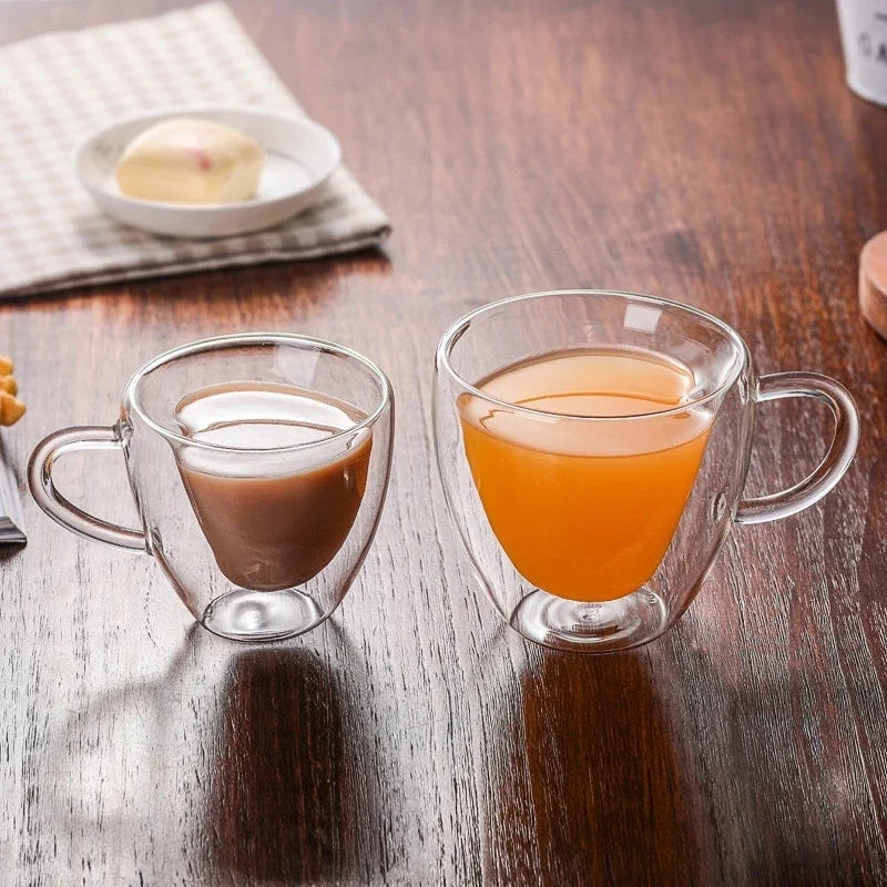 Heart-Shaped Double Glass Mug – Heat-Resistant Borosilicate Cup