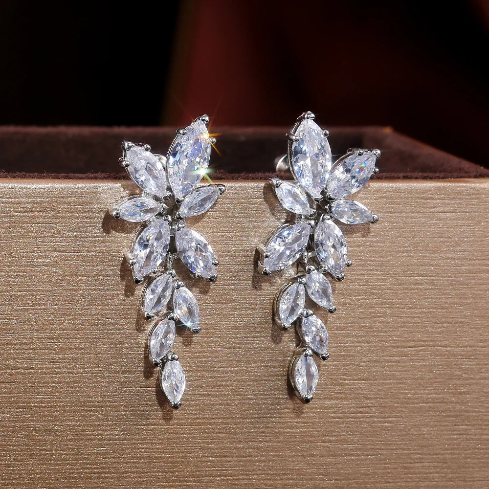 Huitan Marquise CZ Leaf Drop Earrings – Silver Fashion Jewelry