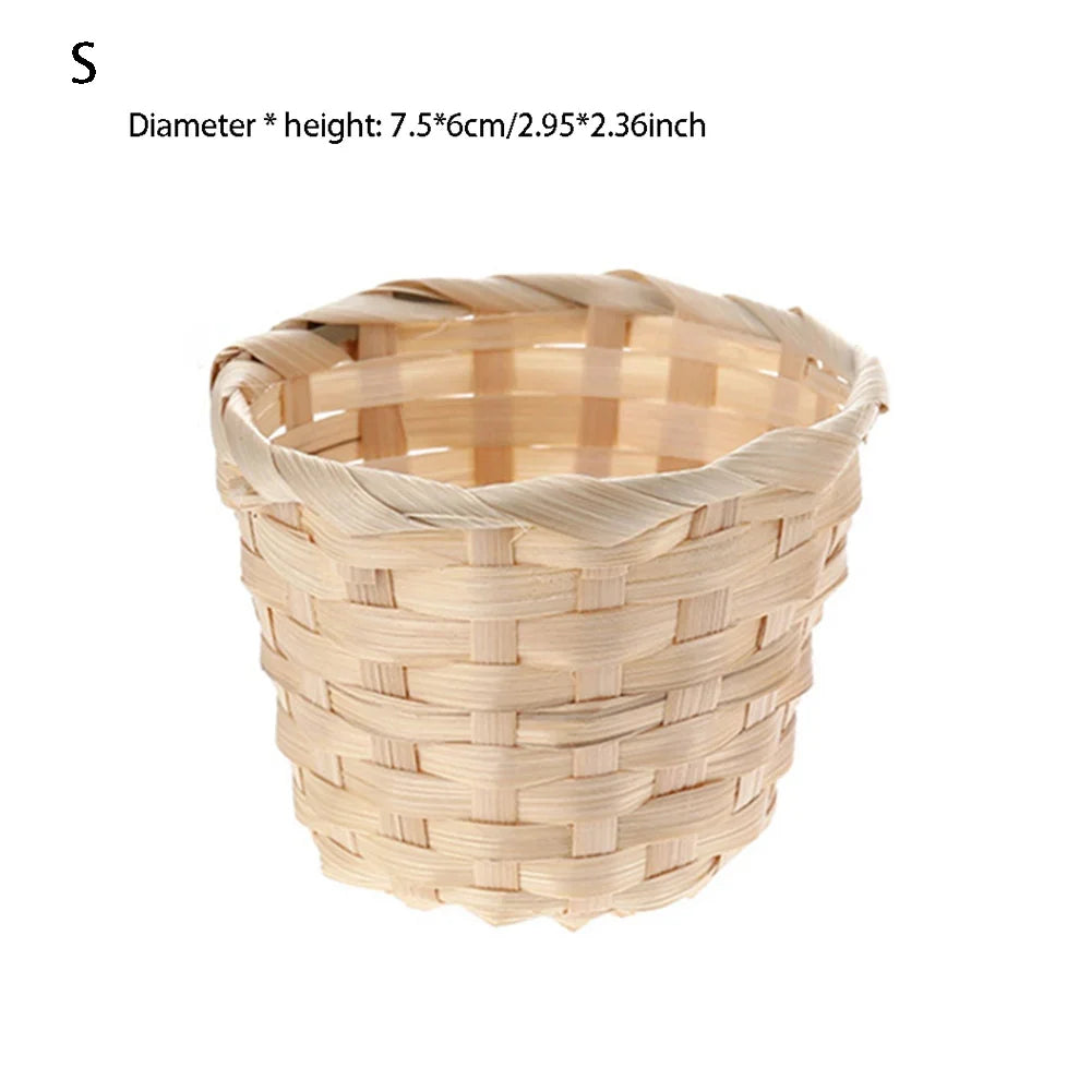 Handmade Bamboo Garden Flower Pot Wicker Basket Straw Patchwork
