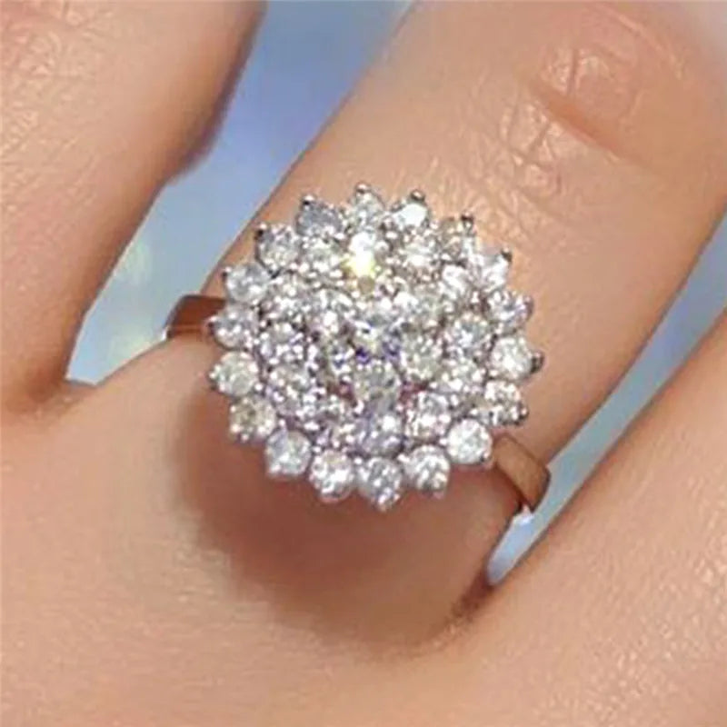 Huitan Flower CZ Ring for Women | Full Pavé Wedding Band