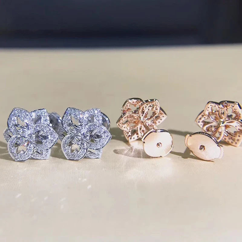 Huitan Flower Stud Earrings – Cubic Zirconia Women's Jewelry