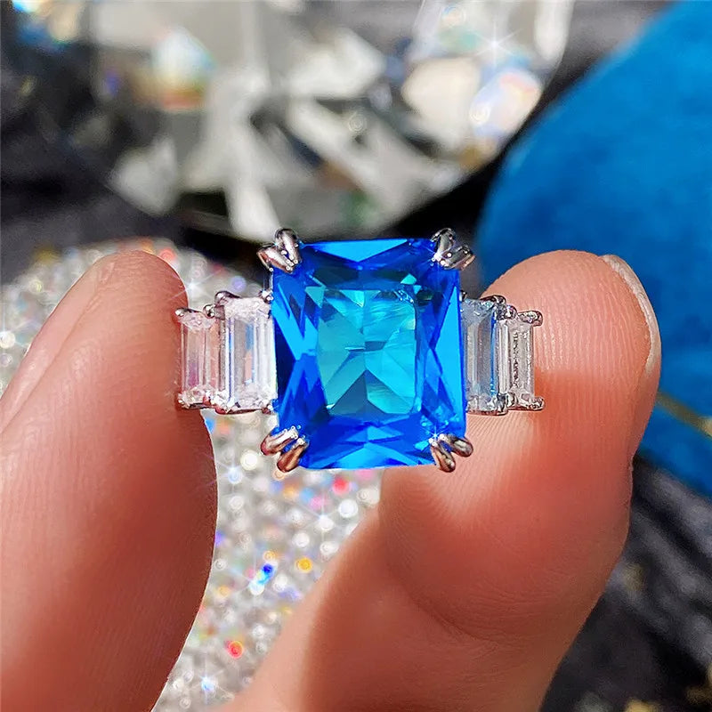 Huitan Blue & Yellow CZ Women's Fashion Ring | Cubic Zirconia
