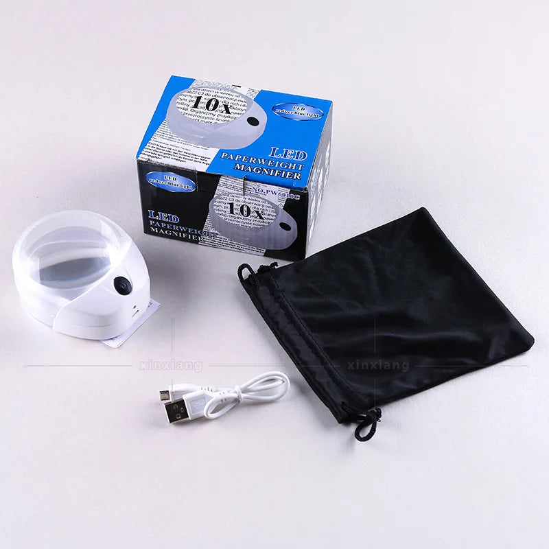 10X LED Handheld Magnifying Glass – USB Rechargeable Loupe