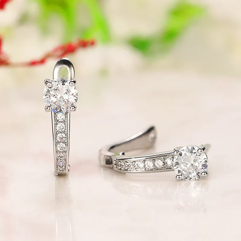 Huitan Crystal Cubic Zirconia U-Hoop Earrings for Women