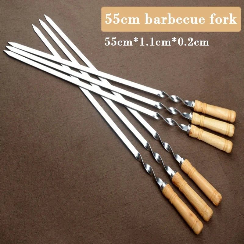 55cm Stainless Steel BBQ Skewers Set | Wood Handle 6–12 Pcs