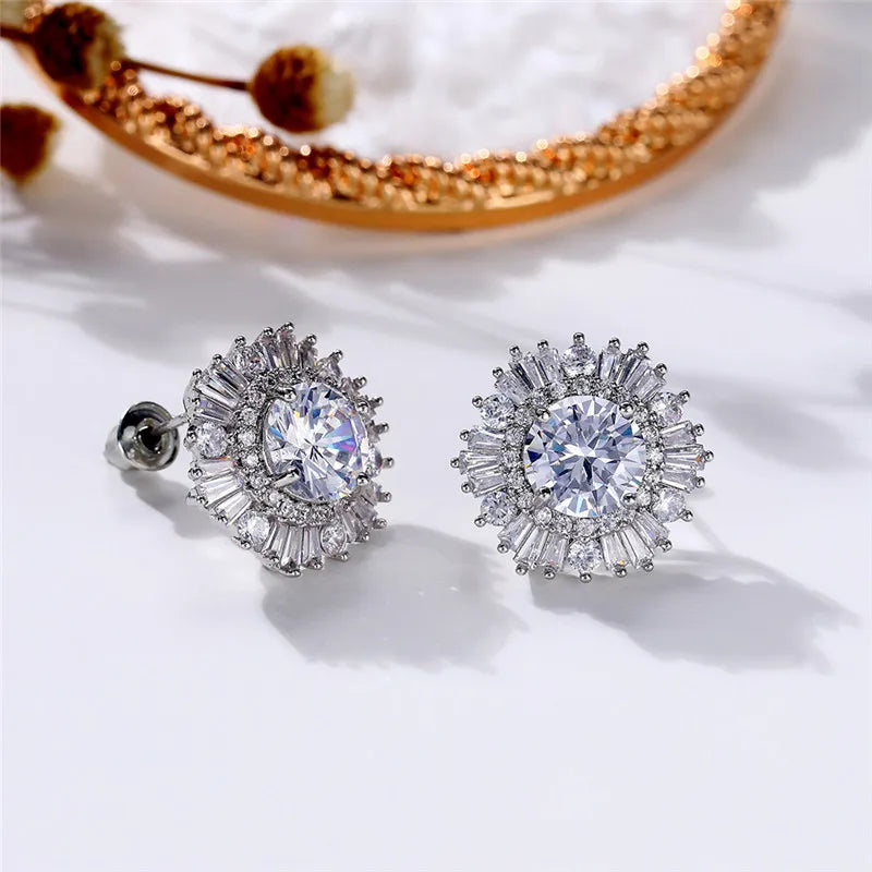 Huitan Flower Stud Earrings – AAA Cubic Zirconia | Women's Jewelry