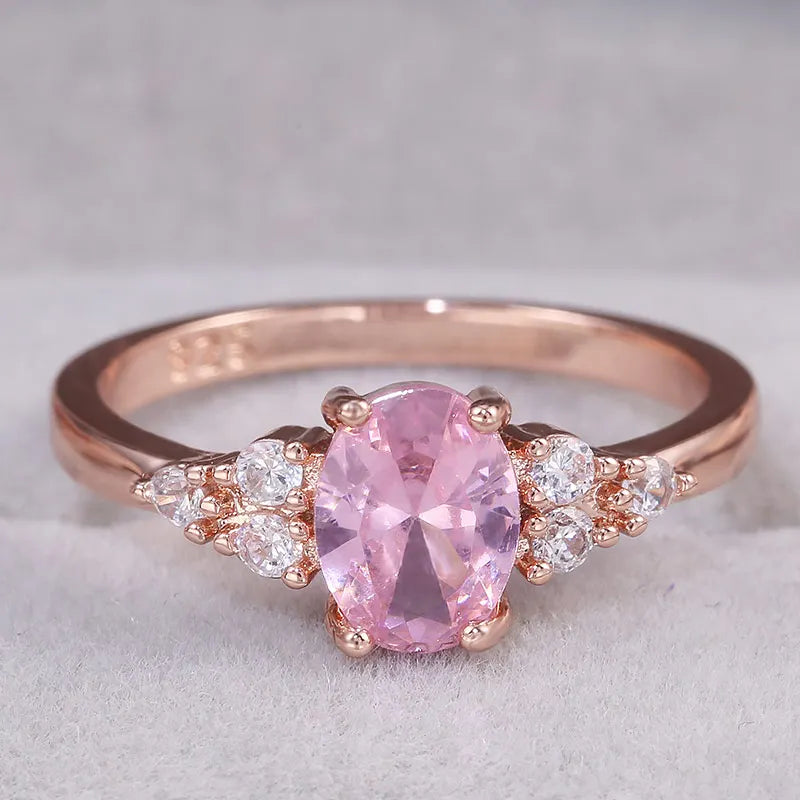Huitan Pink Cubic Zirconia Princess Ring – Rose Gold Tone